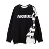 Estilo Hip-Hop Americano Design Desgastado Suéter Solto Gola Redonda Unissex Marca Tendência Novo Estilo Preguiçoso Malha Versátil