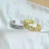Estilo Coreano Nuevo Textura Tejida Anillo Cepillado para Mujer Cobre Chapado en Oro Circonita Microincrustada Diseño de Nicho Lujo Ligero Anillo Abierto