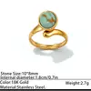 Anillo abierto de acero inoxidable transfronterizo, diseño vintage con turquesa, acero de titanio chapado en oro de 18K, anillo para mujer al por mayor