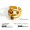 Anel de Aço Inoxidável Transfronteiriço Incrustado com Pedra Natural Estilo Retrô Turquesa Pulseira Aberta Ajustável Estilo Maillard