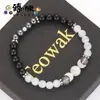 Pulseira de Contas Cruzada Europeia e Americana Olho de Gato Branco Pedra Negra Floco de Neve Espaçador Buraco da Lua Pulseira Versátil Diária para Casal Atacado