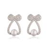 Aogu Nuevo Producto Transfronterizo Aretes Geométricos de Lazo de Perla de Zircón Chapados en Oro Real con Cobre para Mujer Aretes Dulces Lindos INS