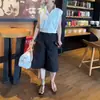 25719 Damei Ai Yuan Verano 2025 Nuevo Top de Color Sólido con Cuello Polo Pantalones Casuales Sueltos de Cintura Alta para Mujer