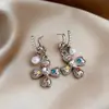 Pendientes de Corazón Cruzado con Diamantes de Zirconia y Perlas Estilo Europeo y Americano, Pendientes de Lujo Ligero de Gama Alta, Exquisitos Accesorios de Oreja Personalizados