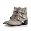 Nuevas Botas Europeas y Americanas de Primavera y Otoño Hebilla de Cinturón Retro Botas Romanas Caña Corta Botas Martin Botas de Tacón Grueso Botas de Tacón Alto Botas de Comercio Exterior X66