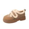 Sapatos de algodão acolchoados, forrados com fleece, quentes, antiderrapantes, com sola grossa, fecho de velcro para mulheres, 2023, novos, populares no inverno, bico redondo, retrô, camada única