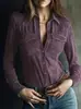 Sitio Independiente Transfronterizo de Amazon Camisa Casual Cómoda de Color Sólido de Gamuza de Manga Larga para Mujer