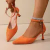 Tacones altos 2026 verano punta cerrada comercio transfronterizo talla grande tacón de aguja comercio exterior zapatos de mujer corte lateral punta fina sandalias de gamuza mujer