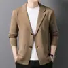Jaqueta Cardigan de Tricô Masculina Primavera Outono Novo Estilo Gola Lapela Casual de Negócios Meia-idade Dobrável