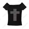 Moda de Verano Transfronteriza Nuevo Estilo Americano Sexy Chica Caliente Ajuste Delgado Diamante Caliente Cuello Redondo Camiseta Tops para Mujer