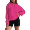 Moletom com capuz e forro de fleece quente para outono e inverno, estilo europeu e americano, ombro caído, cor sólida, top esportivo moderno de corte solto