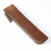 Estuche de lápices grande retro hecho a mano para hombre, simple, de cuero Crazy Horse primera capa de piel de vaca, caja de papelería de cuero para estudiante