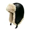 Sombreros aviador de cuero vintage transfronterizos para otoño e invierno para hombres y mujeres, cálidos, forrados de felpa, engrosados, con protección para los oídos, adecuados para andar en motocicleta