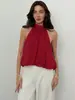 Vacaciones Transfronterizas Ajustado Moda Sexy Espalda Descubierta Halter de Atar Versátil Color Sólido Top Sin Mangas Chifón Elegante Camiseta