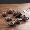 Mini Tetera de Arcilla Púrpura Tetera de Punta de Dedo Mascota de Té Fumando Adornos de Té con Leche Juego de Té Kung Fu para Niños Juego de Tazas de Té Bandeja de Té