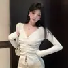 Comercio Exterior Ropa de Mujer Otoño Nuevo Estilo Elegante Cuello en V Color Sólido Botones Arriba Ajuste Delgado Versátil Manga Larga Cardigan de Punto Pequeña Prenda Exterior