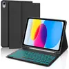 Capa Protetora para Tablet iPad 10ª Geração 10.9 Polegadas com Teclado Bluetooth Retroiluminado Removível, Compartimento para Caneta, Capa de Couro