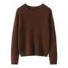 Suéter circular de cachemira para mujer, jersey de cuello redondo, suéter base de seda de morera, tejido versátil de color liso