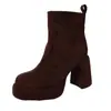Botines de Tacón Alto de Gamuza Estilo Vintage para Otoño e Invierno, Botas Gruesas Elegantes Versátiles Estilo Coreano Francés para Mujer, Botas Martin