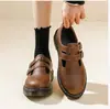 Envío Transfronterizo Botas Martin Casuales Versátiles para Mujer de Cuero Genuino Color Marrón Caballo Loco Talla 35-42 Zapatos Pequeños de Cuero Genuino Color Marrón Caballo Loco con Doble Hebilla para Mujer