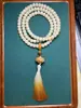 Pulseira de Bodhi de Jade Branco Hainan para Lançamento Alto Pulseira de Bodhi Colar Longo com Borla Anel de Corrida Wen Brinquedo Rosário Antigo de Mão