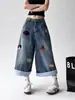 Shorts de Mezclilla Bordados Vintage Estilo Americano para Mujer, Novedad Verano 2026 Retro Holgados Adelgazantes de Pierna Ancha