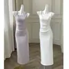 Vestido Minimalista de Tirantes Cruzados Estilo Francés para Mujer, Ceñido a la Cintura, Adelgazante, Vestido Largo con Abertura, Vestido Bodycon Kendall Jenner, Modelo Nuevo