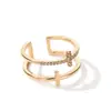 Anillo Cruzado de Doble Capa con Incrustaciones de Diamantes de Moda Europea, Americana, Japonesa y Coreana para Mujer Estilo Coreano Personalizado Moderno Anillo Abierto Brillante Joyería