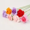 Lana Tejida Terminada Cabeza Única Rosa Barbie Rosa Artificial Regalo de San Valentín Decoración del Hogar Venta al por Mayor