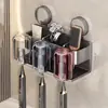 Soporte para cepillo de dientes con ventosa Sin perforaciones Soporte para secador de pelo de baño Montado en la pared Taza para cepillo de dientes Soporte para vaso de enjuague bucal