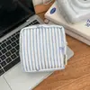 Bolsa de Tofu Listrada Azul e Branca Bolsa de Armazenamento Cosméticos Pequenos Itens Bolsa de Armazenamento para Viagem