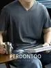 Algodón Modal de Seda Helada 60S, Cómodo Diseño de Cuello en V, Camiseta de Manga Corta Suave y Amigable con la Piel para Hombre, Estilo Delgado de Verano, Color Sólido
