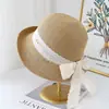 Sombrero de Cubo con Ala de Cinta de Encaje Estilo Hepburn para Mujer, Sombrero de Paja Elegante y Versátil para el Sol de Verano, Sombrero Cloche de Protección Solar para Vacaciones Moderno
