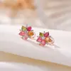 Pendientes de Plata Yilu Tourmalina Colorida Plata de Ley S925 Chapado en Oro Rosa Forma de Copo de Nieve Colgante Dulces de Alta Gama