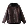 Ropa de Mujer Estilo Callejero Europeo y Americano de Invierno 2024 Chaqueta de Doble Vista Integrada de Piel Color Café Estilo Callejero Moderna y Versátil