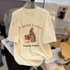 Camiseta Casual de Manga Curta de Algodão Puro Estilo Retrô Americano High Street Bf para Mulheres Verão 2025 Nova Solta Preguiçosa Versátil
