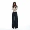 Pantalones casuales rectos ligeramente holgados de cintura media-baja con cordón, estilo retro americano, para otoño/invierno 2026, transfronterizos para mujer