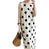 Vestido Regata Longo de Verão Estilo Francês com Estampa de Caranguejo Pontilhado Ondulado, Gola Redonda, Fenda Lateral com Amarração, Design Emagrecedor