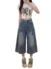 Calça Jeans Patchwork Chao Li Youhuo para Mulheres, Calça Fina de Verão, Nova Calça Cropped de Perna Larga Bordada Estilo Americano 2026