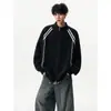 Cardigã de tricô retrô listrado estilo americano com gola alta, blusa de manga longa, peça externa casual masculina moderna de corte solto, adequada para casais