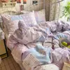 Ins Conjunto de cuatro piezas a cuadros patchwork estilo coreano, algodón puro, nuevo modelo 2026, sábana, funda de edredón, juego de tres piezas para cama de dormitorio 4