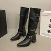 Botas de Cavaleiro Pontudas Retrô 2026 para Mulheres, Botas Longas Acima do Joelho com Salto Grosso e Detalhe de Fivela, Botas Plataforma que Aumentam a Altura para Mulheres