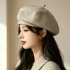Boina de Lã Confortável Casual com Circunferência de Cabeça Grande para Mulheres, Estilo Coreano Outono e Inverno Chapéu Octogonal Versátil Estilo Ins Que Faz o Rosto Parecer Menor