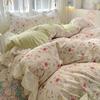Conjunto de Quatro Peças de Algodão com Renda Estilo Coreano Estilo Francês Ins Estilo Princesa Saia de Cama Capa de Edredom de Algodão Conjunto de Três Peças Roupa de Cama