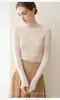 Suéter de punto 100% cachemir de primera línea listo para usar, cuello semi-alto, acanalado, top otoño/invierno, tejido, para mujer, color liso, elegante, simple, jersey