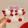 Pasador de Pelo con Lazo de Año Nuevo y Borlas de Felpa, Pinza Roja para el Cabello para Niños, Adorno para la Cabeza con Ambiente Festivo para el Festival de Primavera