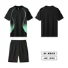 Conjunto de roupas esportivas de secagem rápida Roupa Fitness Masculina Camiseta de manga curta de seda gelada shorts para corrida matinal treino de basquete sala