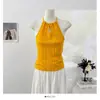 Verão Novo Estilo Puro Desejo Cropped de Tricô com Recortes e Gola Halter Feminino Emagrecedor Curto Temperamento Versátil Top Feminino