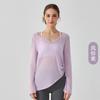 Blusa Casual Holgada de Yoga Manga Larga Cubre Cadera Top para Mujer Camiseta Plegada con Cordón Ropa de Pilates Fitness Yoga