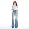 Jeans acampanados ajustados para mujer estilo callejero americano, color Naranja Juvenil # con bolsillos traseros de solapa, estilizan y son versátiles, acabado lavado